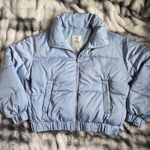 Abercrombie & Fitch Puffer Jacket Women’s Medium Light Blue Zip Up Ultra